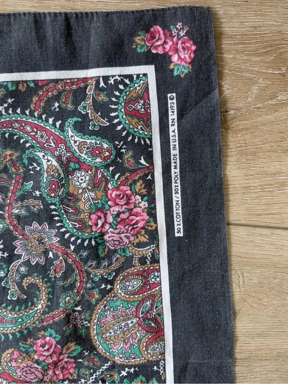 Vintage 1982 Paisley Rose Floral Scarf Made in USA